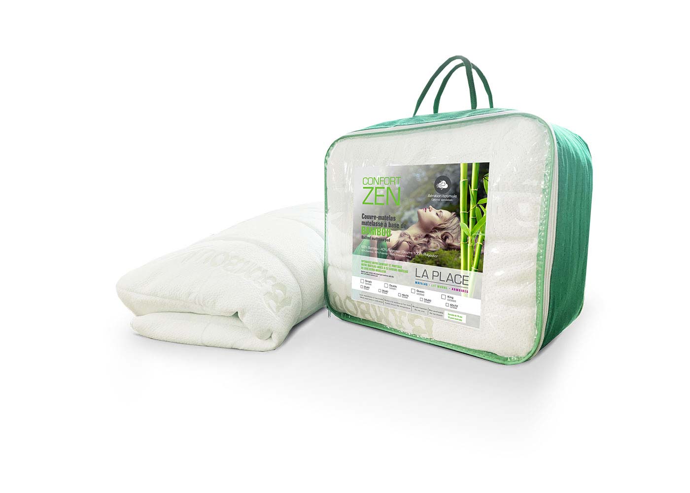 Couvre-matelas matelassé Confort Zen Bambou - LA PLACE