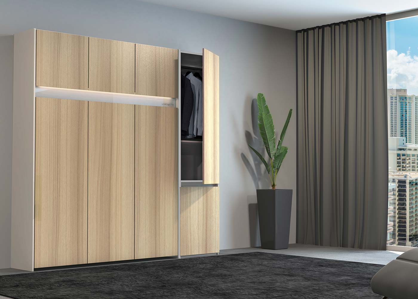 Lifestyle Murphy Bed Bachelor Vertical Wardrobe Natural Wood